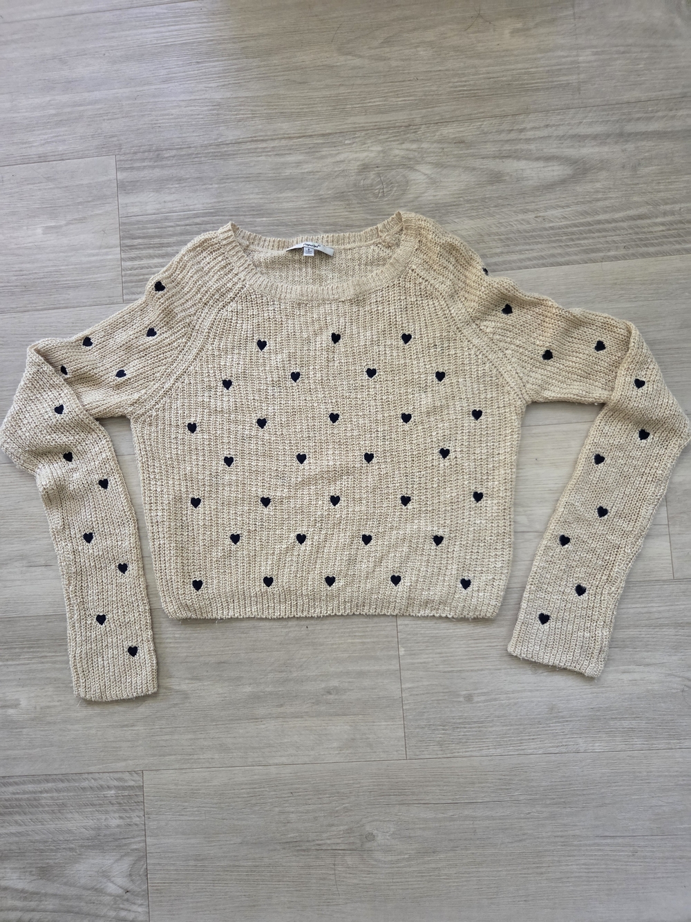 Papaya Cream Crewneck Sweater with Navy Heart Details
